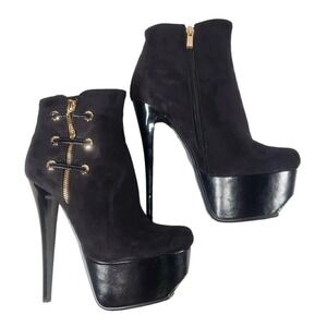 Luichiny Black Stilleto Platform Heels Shoes Zipper Red Heart Sole, Size 9